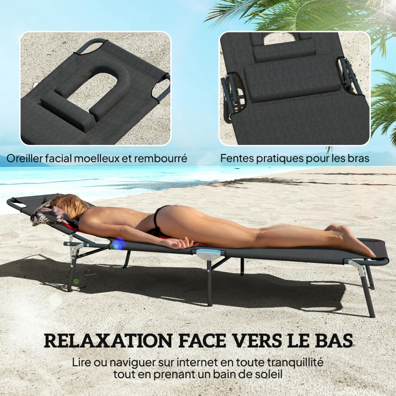 Outsunny Bain de Soleil Pliable transat inclinable 4 Positions Chaise Longue 3 Coussins fournis Noir