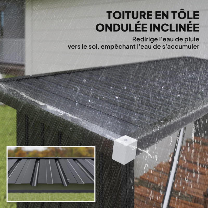 Outsunny Abri-bûches couvert support pour bois de chauffage plancher surélevé toit incliné, acier galvanisé 213x66,5x150cm gris