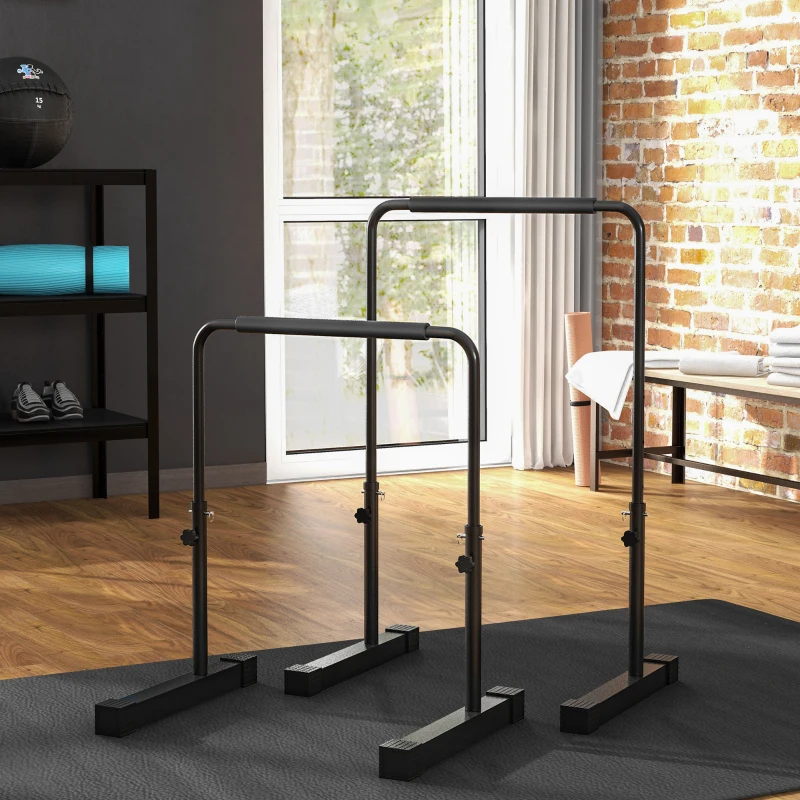 SPORTNOW Dips barre parallèle Station de Musculation Réglable en Acier, hauteur réglables avec 4 niveaux pour Dips, Push Up, Parallettes Fitness, noir