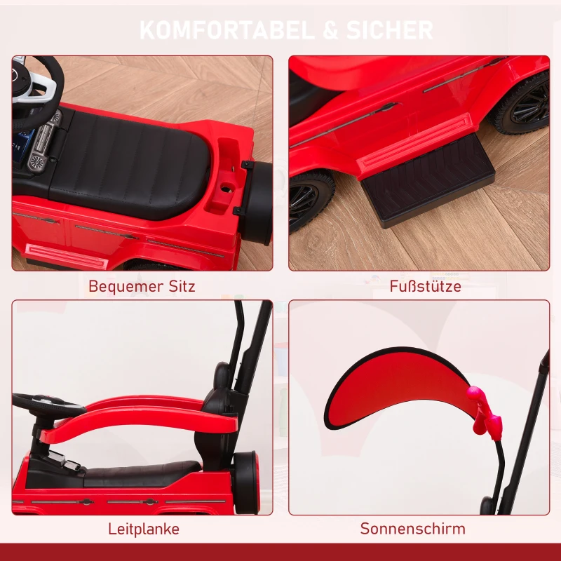 HOMCOM Loopauto met duwstang Mercedes-Benz G350 glijvoertuig met stuur 3-in-1 duwauto voor 18-36 maanden kinderen Rood