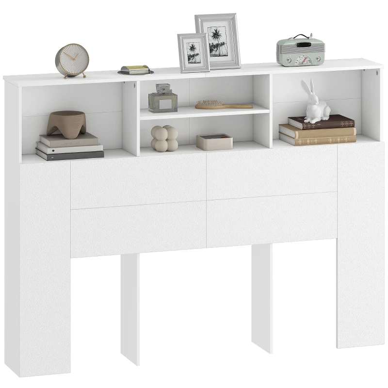 HOMCOM Tête de lit sur pied avec rangements, accessoire de lit 4 compartiments ouverts, 140 x 19 x 103,5 cm, blanc