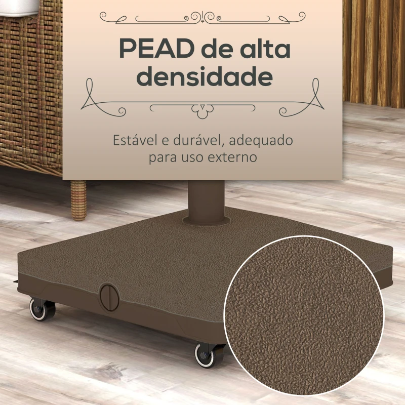 Outsunny Base para Chapéu de Sol com Rodas de HDPE Compatível com Mastros Ø22-38 mm Recheável com Areia 18 kg ou Água 16 kg Castanho