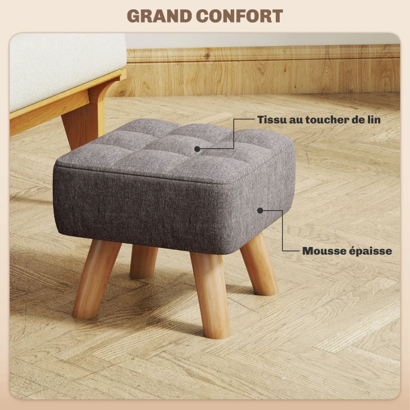 HOMCOM Repose pied salon ottoman siège rembourré en tissu avec pieds en bois 27 x 27 x 26 cm gris