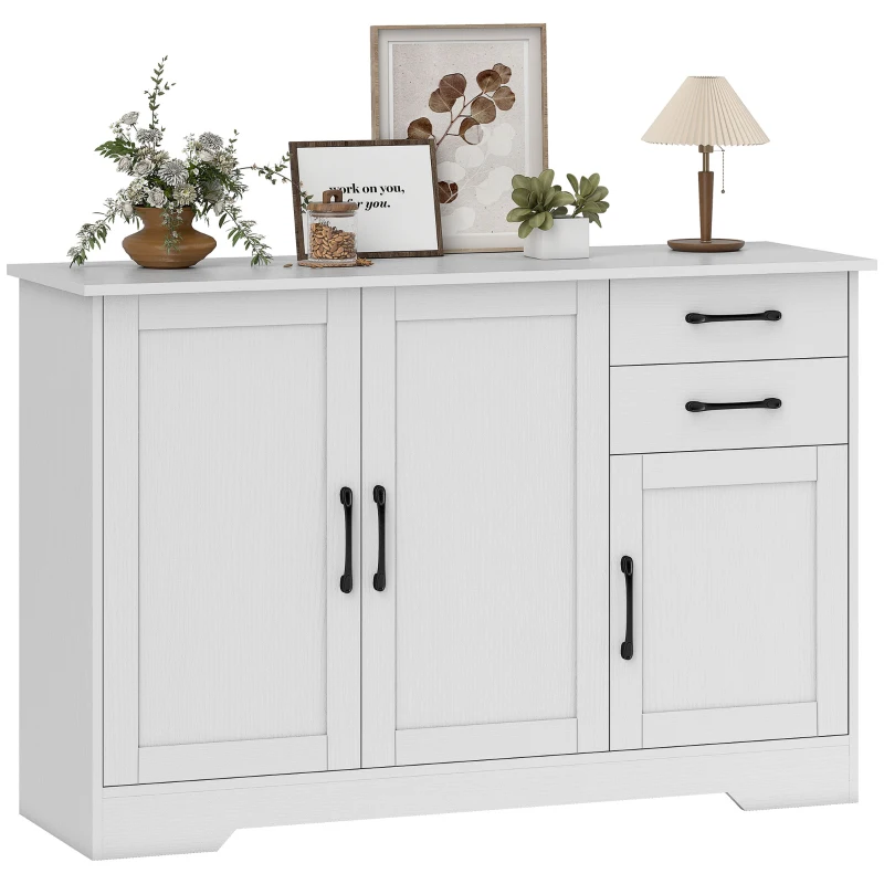 HOMCOM Buffet, meuble de rangement avec 3 portes, 2 tiroirs et étagère réglable, 120 x 38 x 79 cm, blanc