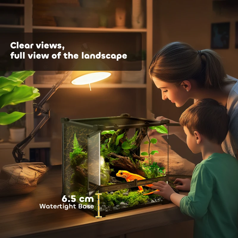 PawHut Szklane terrarium dla gadów, podniesiony i wodoodporny spód, zamek z pokrętłem