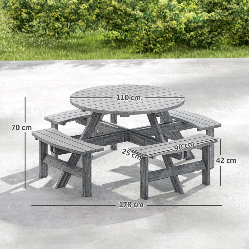 Outsunny 8-Seater Wooden Picnic Set-Fir Wood