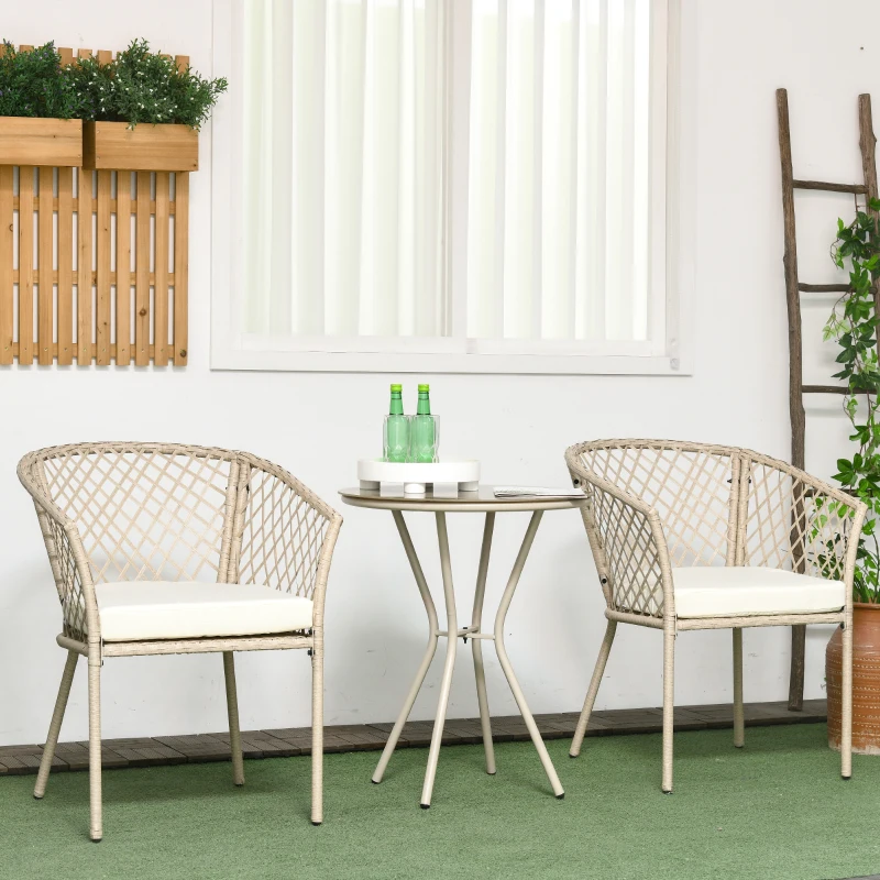 Outsunny Ensemble salon de jardin 2 personnes 3 pièces 2 fauteuils avec coussins table d'appoint ronde métal