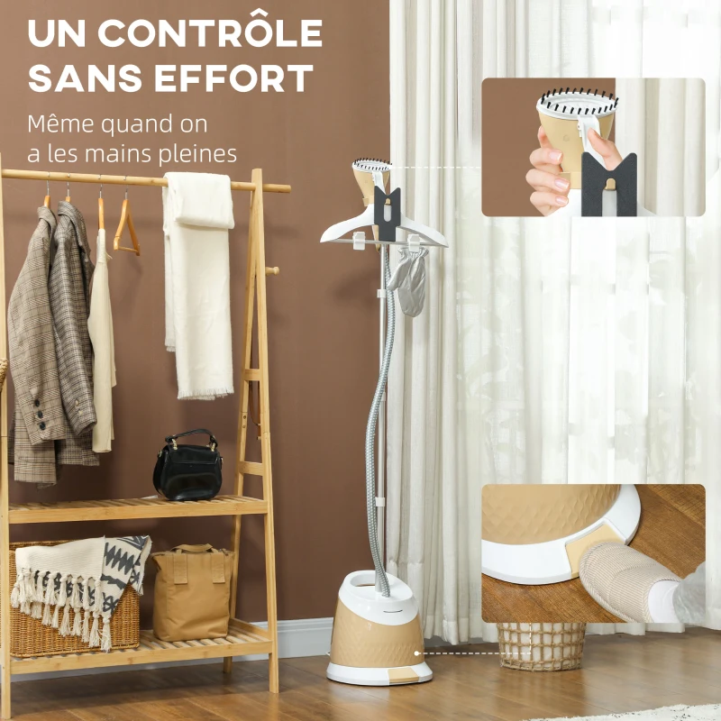 HOMCOM Défroisseur vapeur vertical 1800 W 36 g/min, steamer autonomie 50 min, réservoir d'eau de 1,8 L, 32 x 32 x 32 cm, or