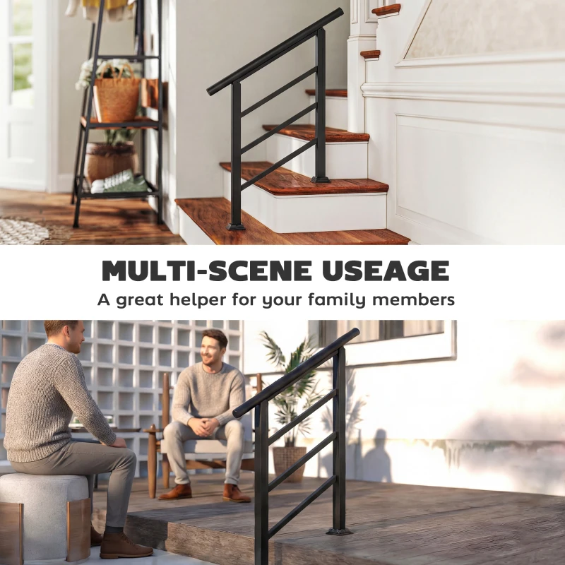 Outsunny Poręcz schodowa na 1-3 stopnie, regulowany kąt 94 cm, poręcz zewnętrzna i wewnętrzna, metalowa, czarna