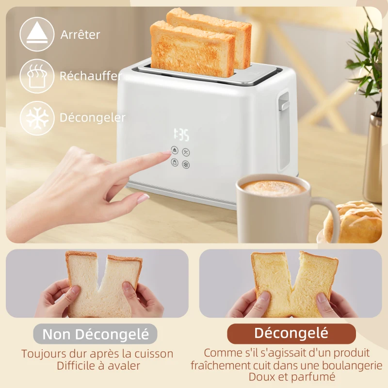 HOMCOM Ensemble bouilloire grille-pain, bouilloire en acier inoxydable 1,5 L et 2200 W et grille-pain à 2 tranches, crème