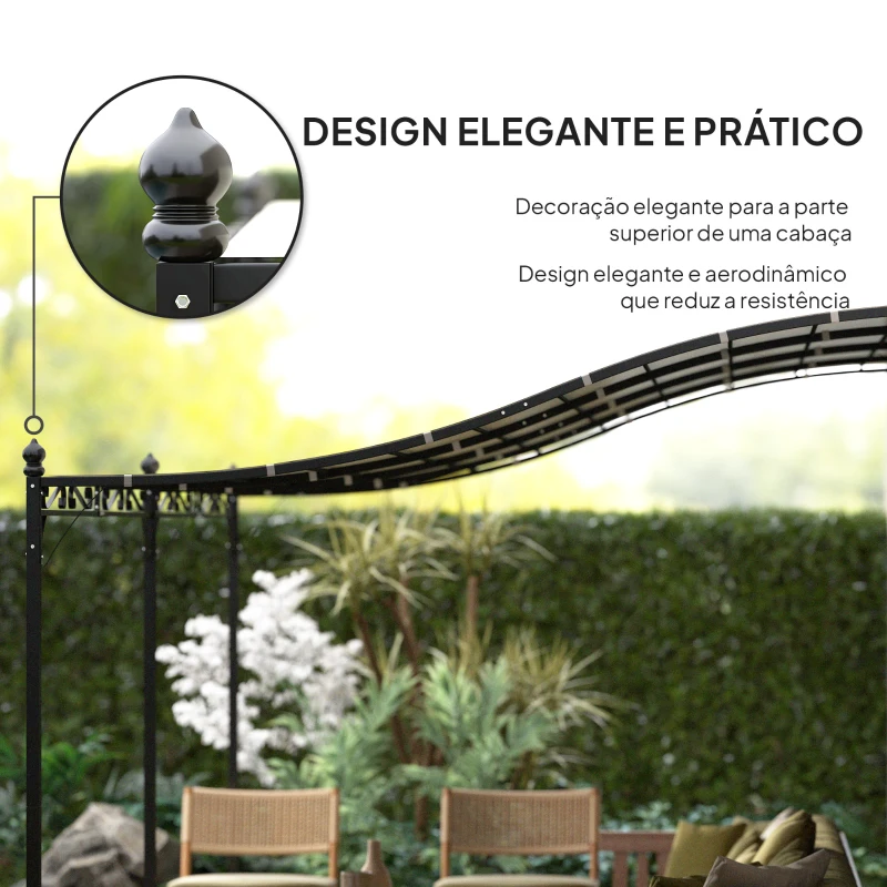 Outsunny Pérgola de Parede 3x6 m com Telhado Inclinado Orifícios de Drenagem e Estrutura Metálica Creme