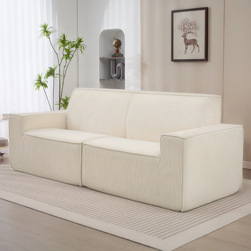 HOMCOM Canapé 3 places en velours côtelé 230 cm, canapé moderne, pas de montage nécessaire, beige