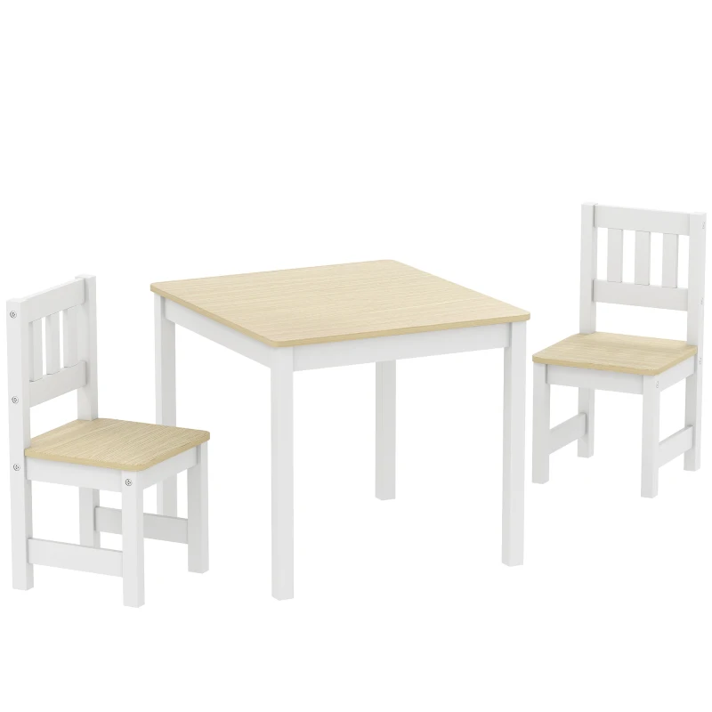 AIYAPLAY Table enfant avec chaise, lot table et 2 chaises enfant en bois pour dessiner, jouer, étudier, 56x52x48cm, bois naturel