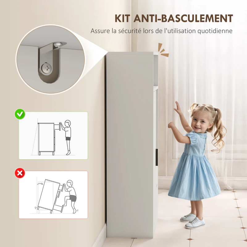 HOMCOM Meuble de salle de bain, meuble de rangement étroit avec 2 tiroirs, compartiments ouverts, 50x25x100cm, blanc