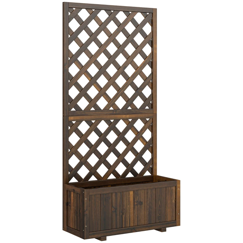 Outsunny Jardinière avec Treillis - bac à Fleurs - jardinière sur Pied - dim. 72,5L x 31,5l x 149,5H cm Inserts d'irrigation Inclus Bois Sapin traité carbonisation