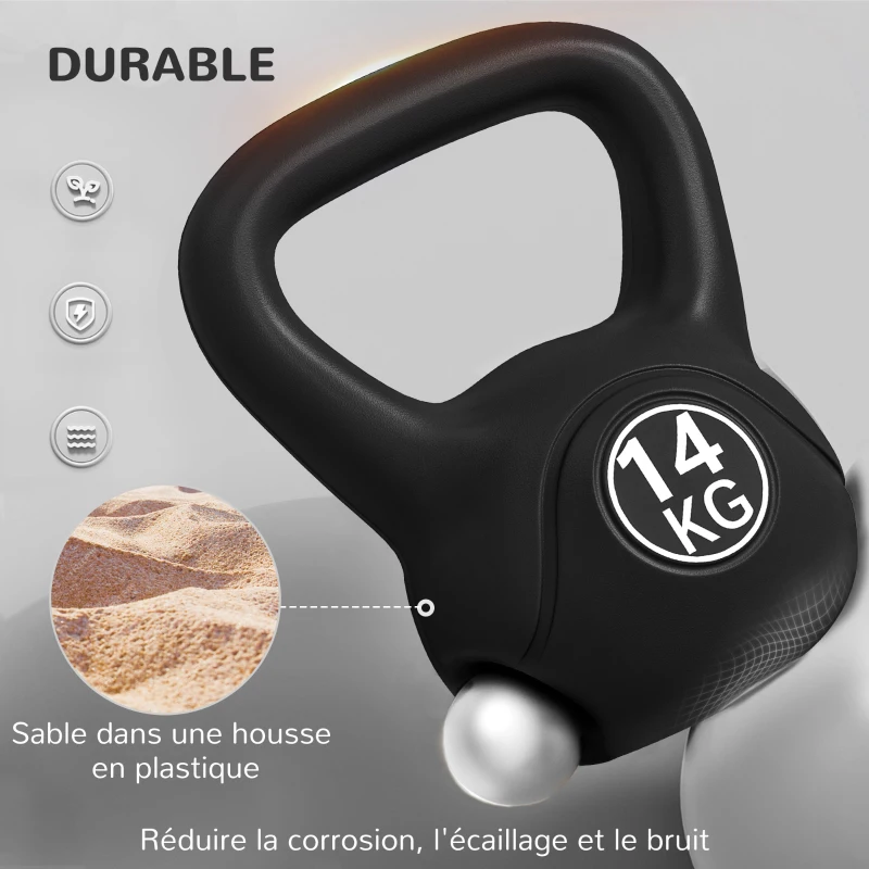 HOMCOM Kettlebell 14 kg, haltère avec poignée ergonomique, haltère à boule, musculation, entraînement, 27 x 21 x 31 cm noir