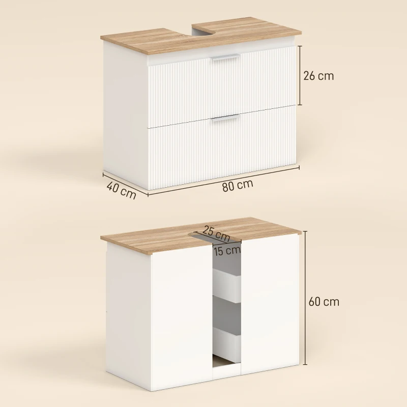 HOMCOM Mobile sottolavabo da bagno con 2 grandi cassetti, 80 cm, Bianco