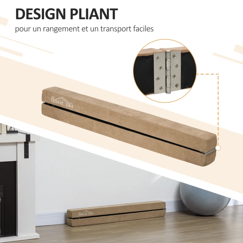 HOMCOM Poutre de gymnastique pliable 210 cm antidérapant, poutre gymnastique pour entraînement à l'équilibre, marron