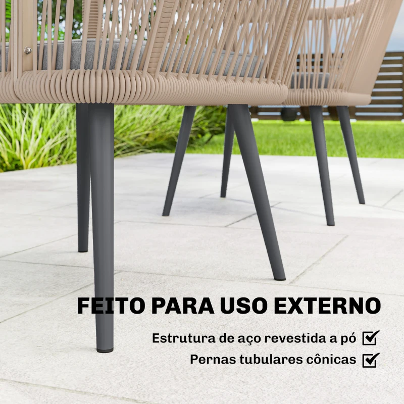 Outsunny Conjunto de 2 Cadeiras de Jardim Exterior em Vime com Almofadas Apoios de Braço e Estrutura de Aço 54x65x80 cm Cinza