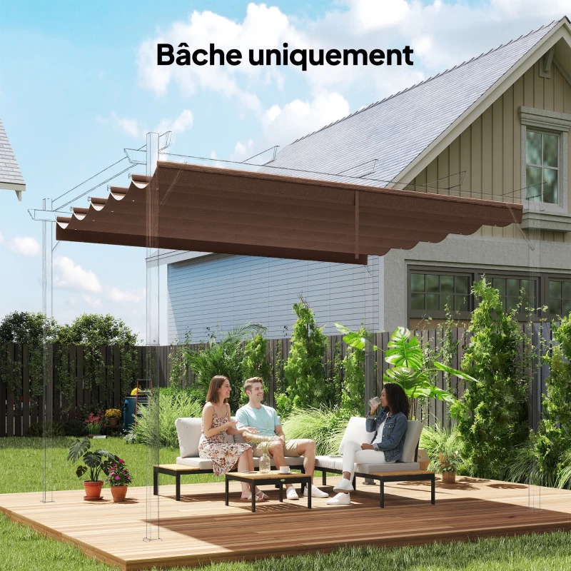 Outsunny Toile de toit pour pergola tonnelle rétractable de 3 x 3 m - toile uniquement 250 x 255 cm café
