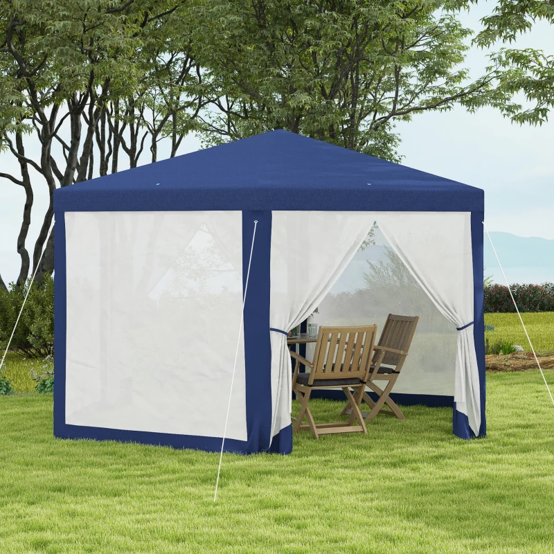 Outsunny Tonnelle de jardin 3 x 3,4 m hexagonal tente de réception avec parois latérales en maille, 2 portes pour camping bleu