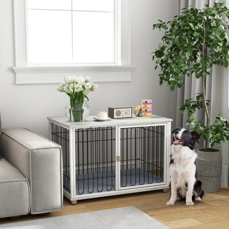 PawHut Cage pour chien caisse pour chien avec coussin pieds réglables pour chiens moyens jusqu'à 20 kg 90 x 58 x 62,5 cm gris