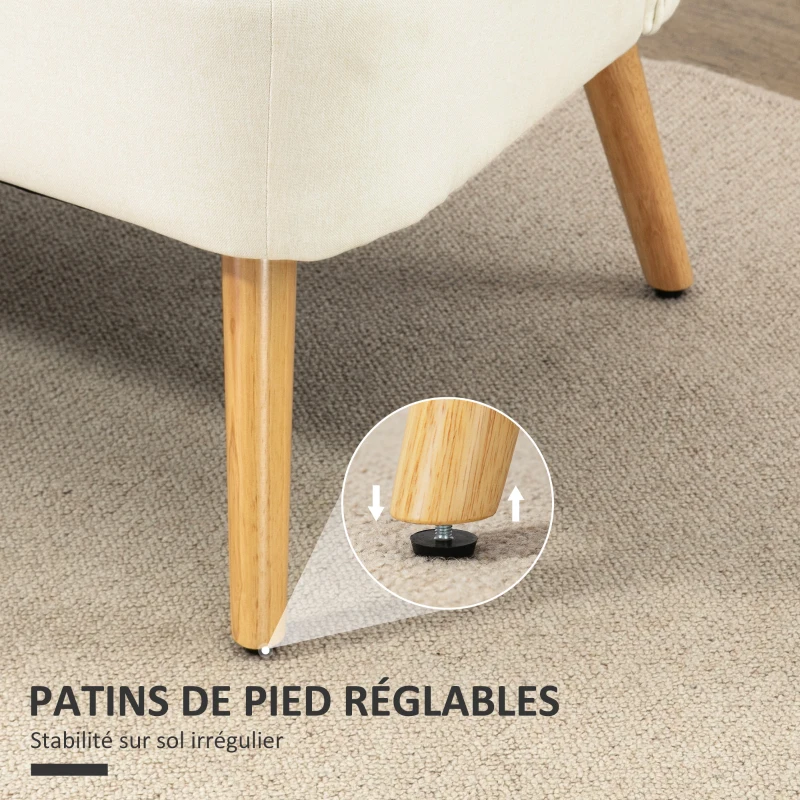 HOMCOM Canapé 2 places, canapé de salon en tissu aspect lin, assise rembourrée et pieds en bois d'hévéa, 117x56,5x77cm, crème