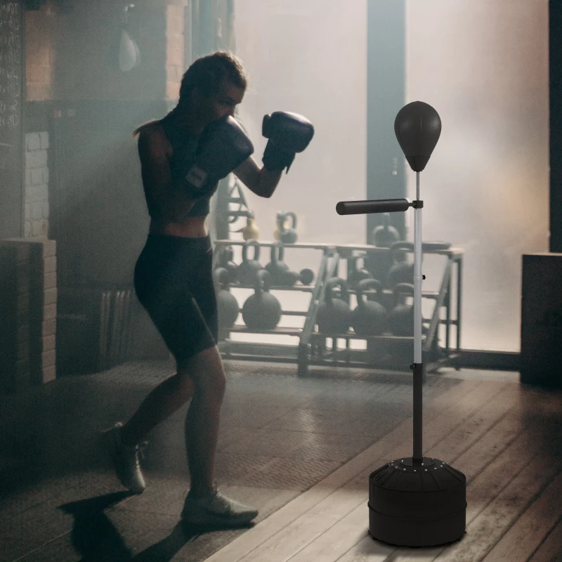 SPORTNOW Sac de frappe sur pied punching ball sur pied réglable en hauteur 160-205 cm pompe inclus, lestage de sable ou eau, noir