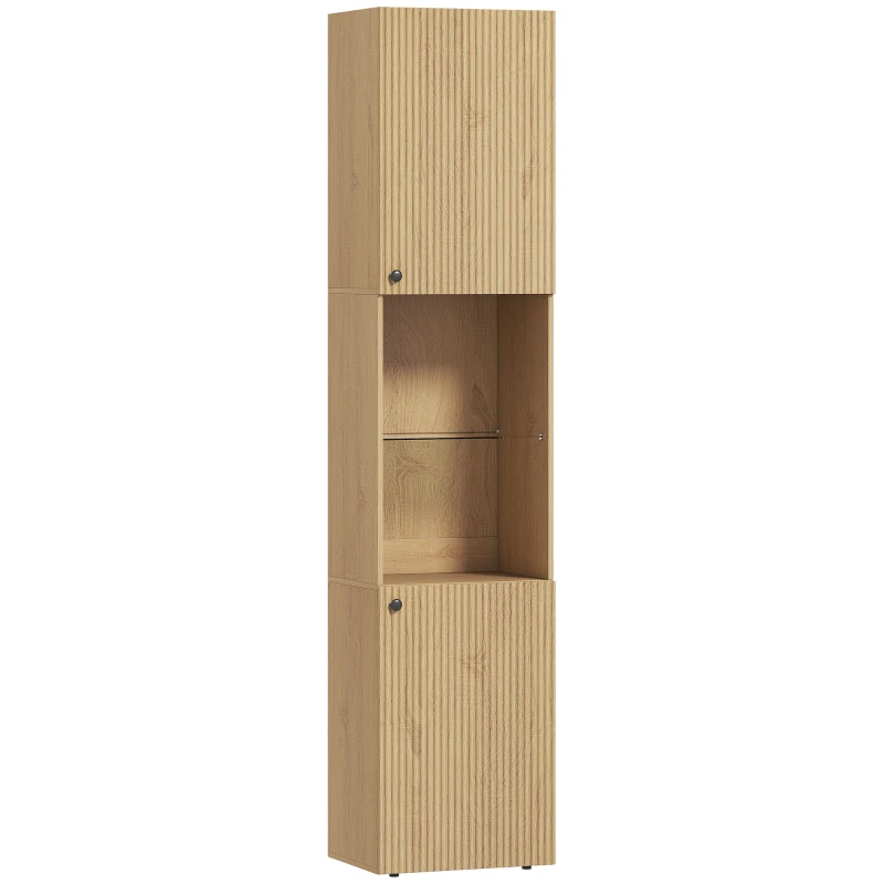 HOMCOM Armoire salle de bain haute, meuble de rangement colonne 6 niveaux 2 portes et étagères réglables, 40x31x182cm, chêne