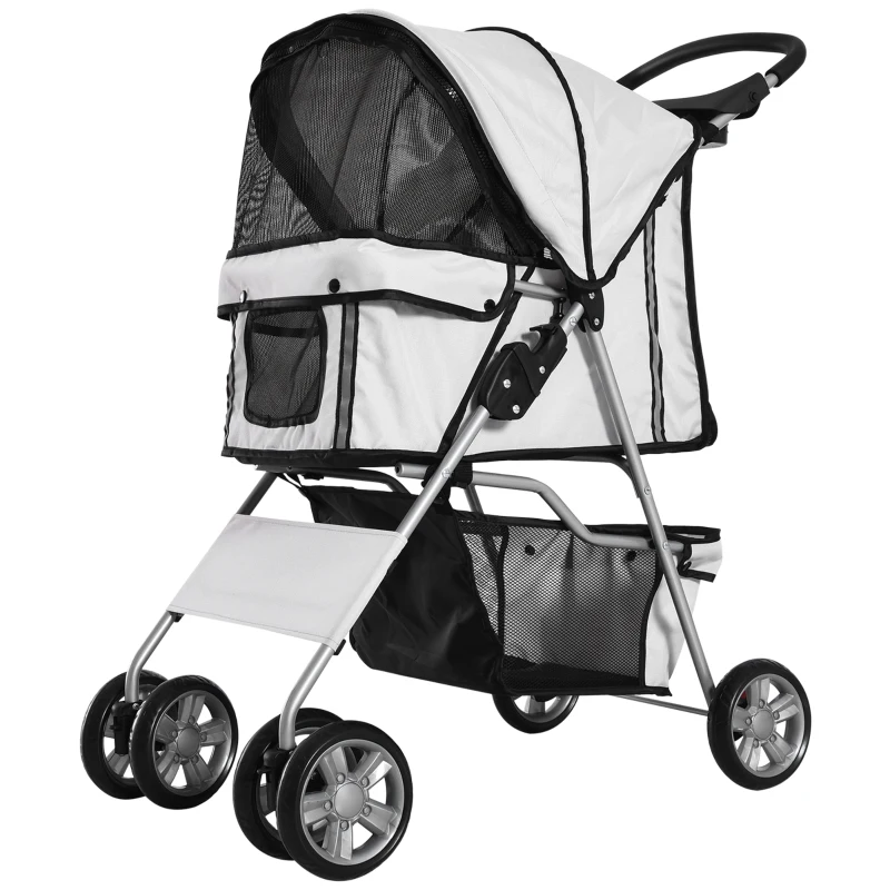 PawHut Poussette buggy pliable animaux chariot pliante chien chat porte-gobelet panier de rangement inclus roues avec frein tissu 600D Oxford acier 75 x 45 x 97 cm gris