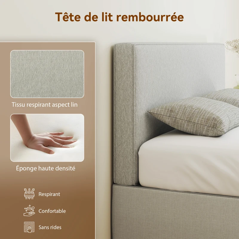 HOMCOM Tête de lit murale en lin, 140 x 60 cm, tête de lit suspendue rembourrée pour chambre à coucher, crème