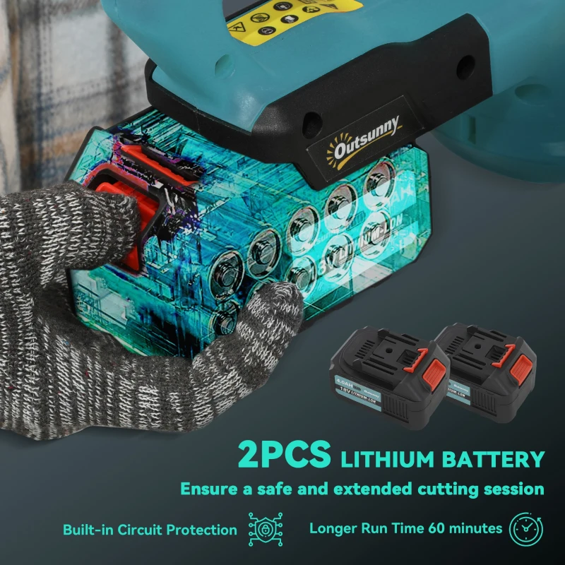 Outsunny Elektryczne Nożyce do Żywopłotu z Akumulatorem, Silnik, Bateria, Niebieskie