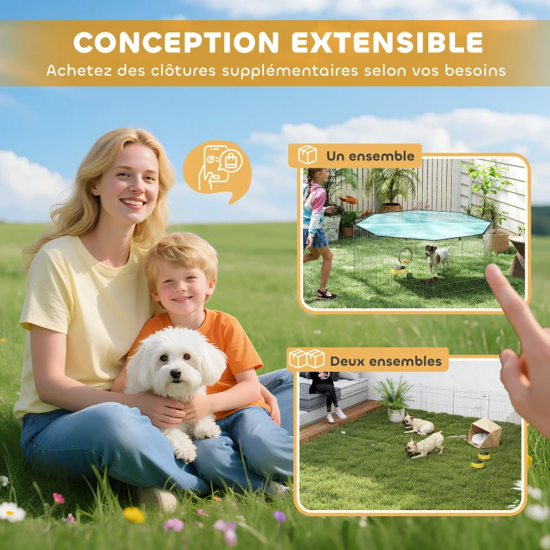 PawHut Parque para perros, corral 8 paneles con techo, modulable y plegable, corral portátil 60H cm con puerta argent vert