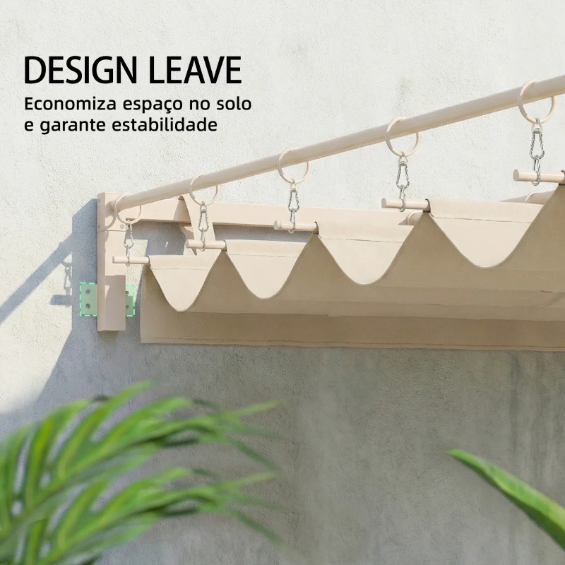 Outsunny Pérgola de Parede para Jardim 3x3 m com Teto Retrátil Proteção UPF30+ e Drenagem Pérgola para Exterior Bege