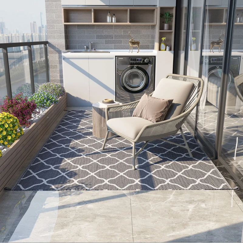 Outsunny Tapis d'extérieur tapis réversible dim. 2,74L x 1,82l m - PP Haute densité 310 g/m² Gris et blanc