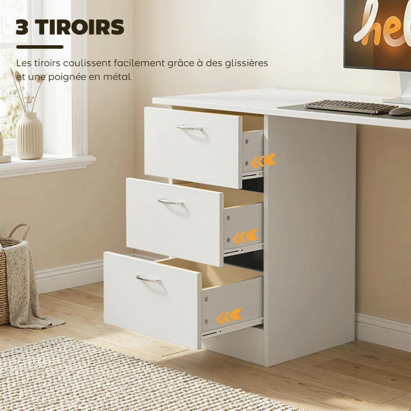 HOMCOM Bureau avec rangement, table informatique 120 x 50 cm, bureau d'ordinateur avec étagères et tiroirs, pour petits espaces, chambre à coucher, blanc