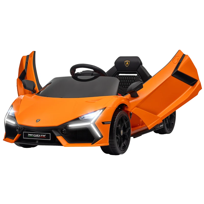 AIYAPLAY Lamborghini Revuelto Licensed Kids Electric Car with Butterfly Doors, 12V Ride on Car with Training Wheels, Suspension, Remote Control, LED Lights Music Horn, for 3-5 Years Orange