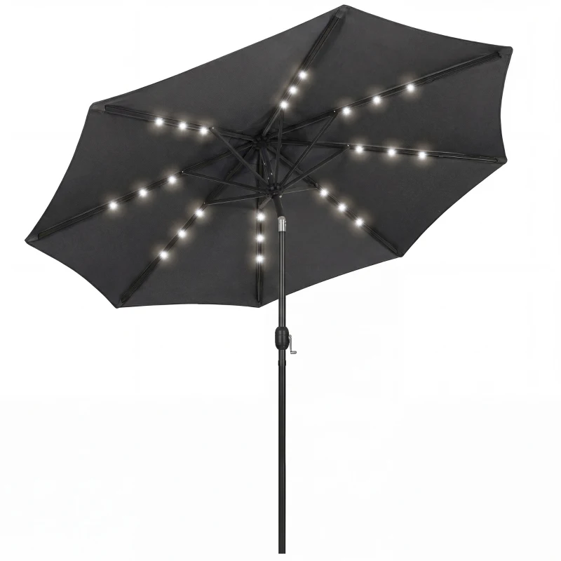 Outsunny 2.6 m Garden Parasol Umbrella with LED Solar Light, Parasol Cover, Outdoor Market Patio Umbrella, Black