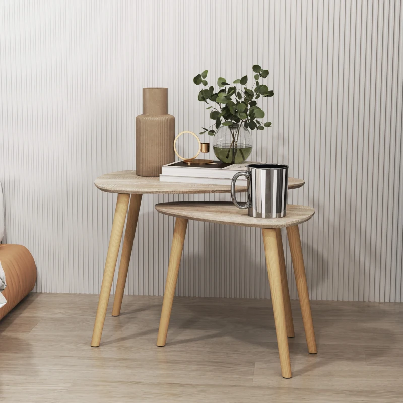 HOMCOM Lot de 2 tables basses gigognes design scandinave pieds en bois et plateau en bois, aspect naturel