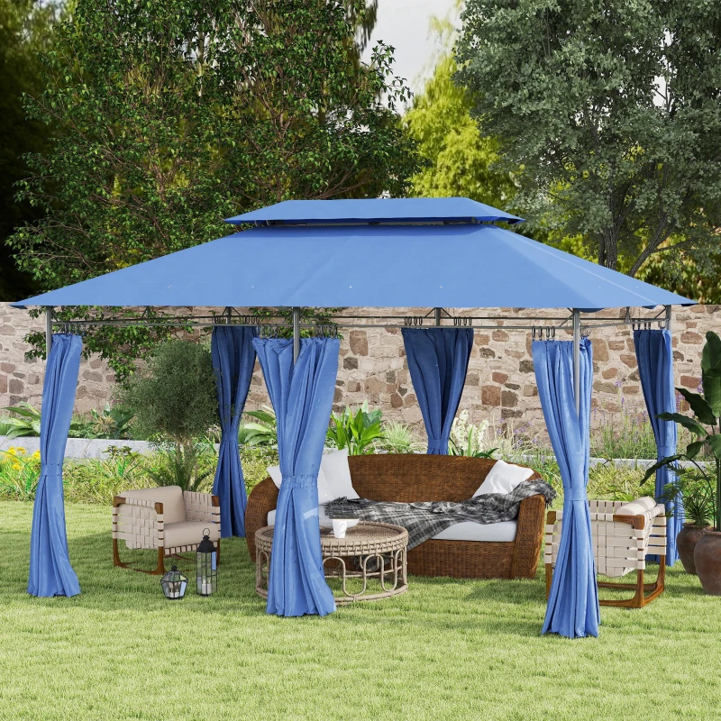 Outsunny Tonnelle de jardin 3 x 4 m tente de réception avec 6 rideaux amovibles à double toit pour patio, festival, bleu foncé