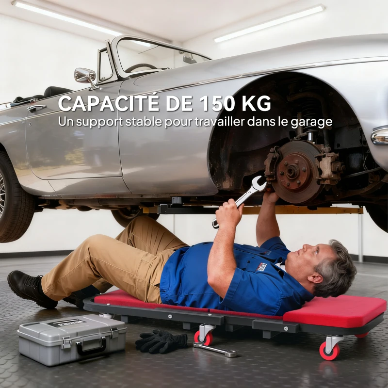 HOMCOM Planche à roulettes de montage 2 en 1 chariot de visite mécanicien pliable en Z charge 150kg 101,5 x 40 x 13,5 cm rogue