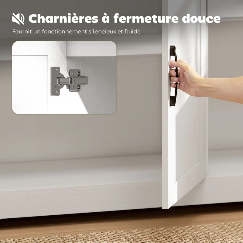 HOMCOM Buffet, meuble de rangement avec 3 portes, 2 tiroirs et étagère réglable, 120 x 38 x 79 cm, blanc