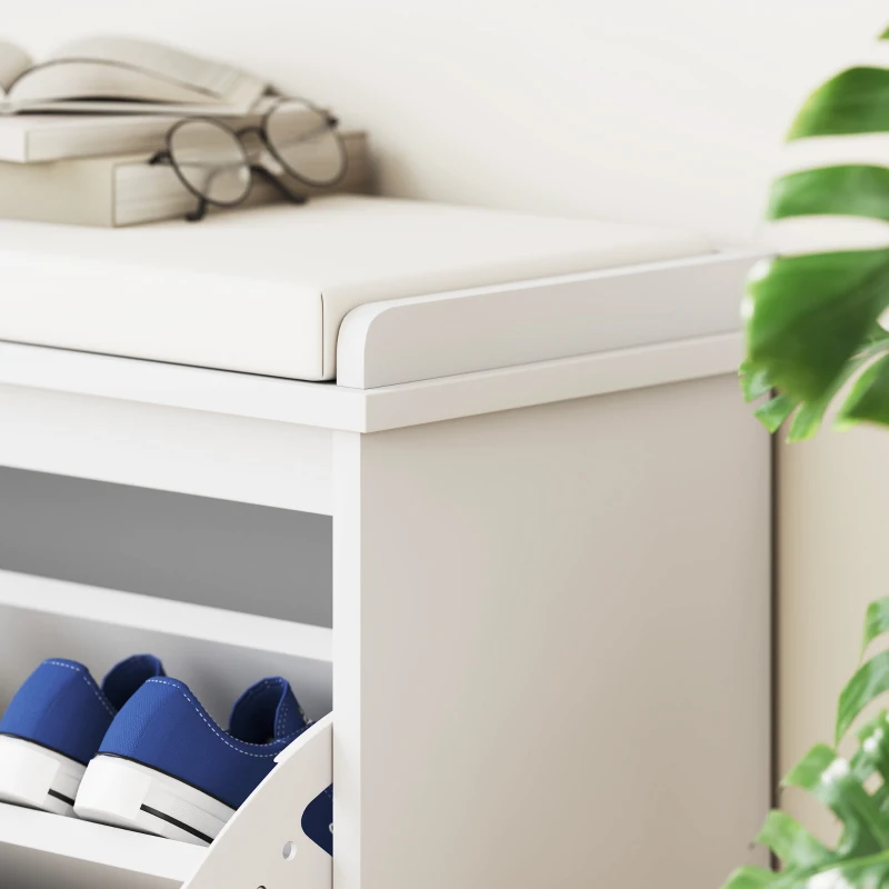 HOMCOM Banc à chaussures avec coussin d'assise rembourré et tiroir rabattable pour couloir, chambre, 80 x 26 x 47,5 cm, blanc