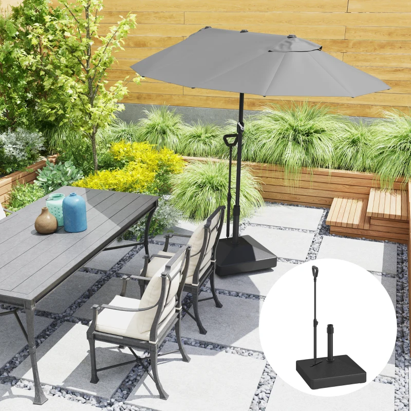 Outsunny Pied de parasol carré support parasol en HDPE sur roulettes avec poignée remplissage eau sable 60 x 60 x 104 cm noir