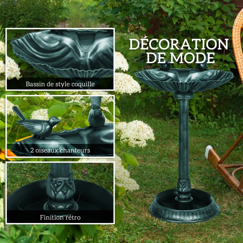 Outsunny Bain d'oiseaux abreuvoir antique 81 cm avec base de jardinière, mangeoire et bassin à oiseaux sur pied, bronze vert