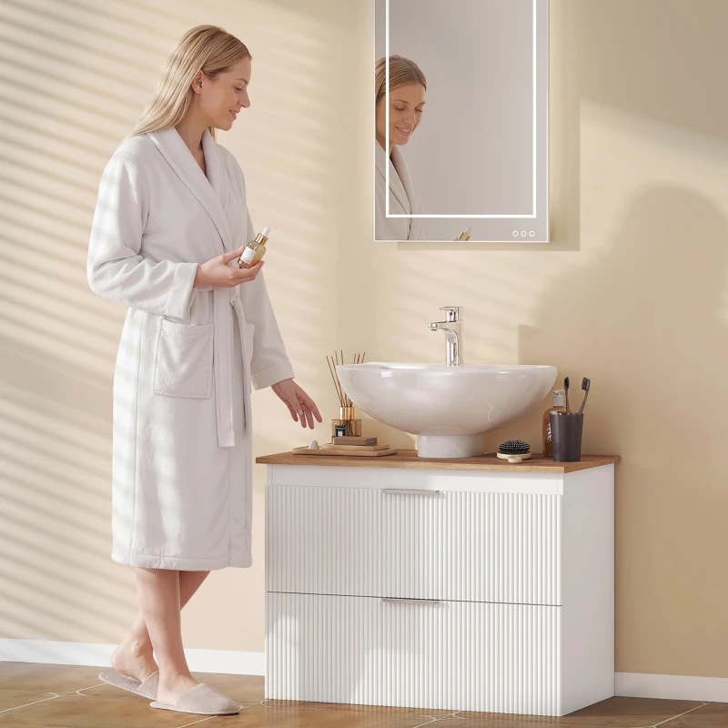 HOMCOM Dulap pentru baie, dulap de 80 cm cu două sertare mari pentru chiuvete cu sau fără piedestal, Alb