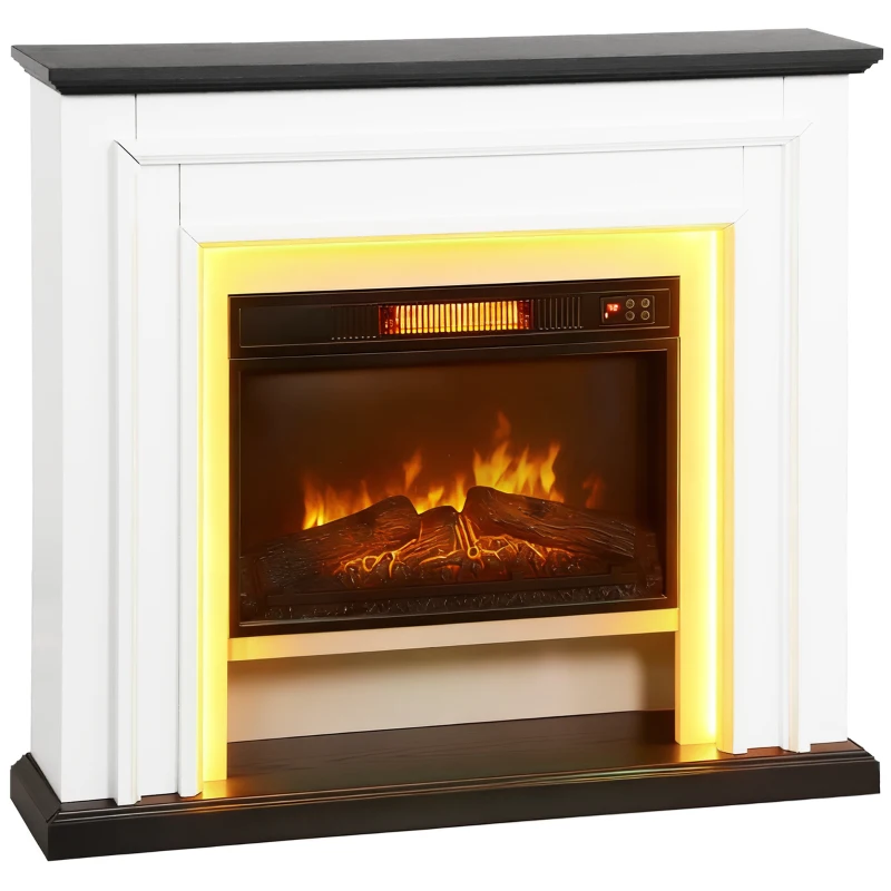 HOMCOM Cheminée électrique 1800W, fausse cheminée décorative lumières LED RGB, effet flamme, manteau, 105 x 27 x 97 cm, noir