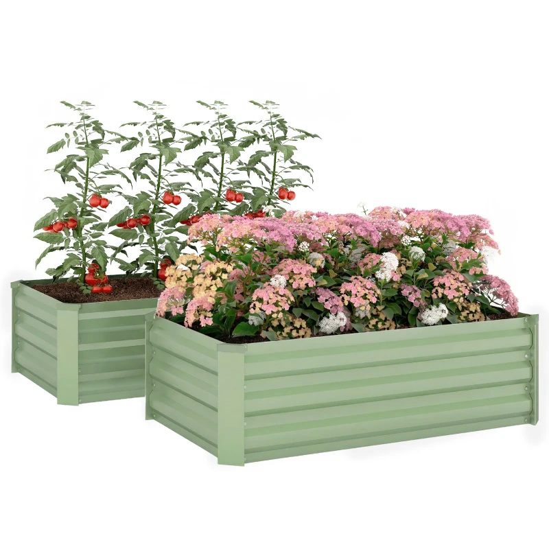 Outsunny Set of Two 100 x 60cm Steel Planter Boxes - Light Green