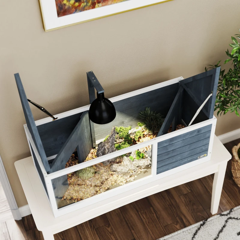 PawHut Maison pour tortues enclos avec toit ouvrant support lampe plateau fenêtre panoramique 120 x 50 x 40 cm gris(m-8)