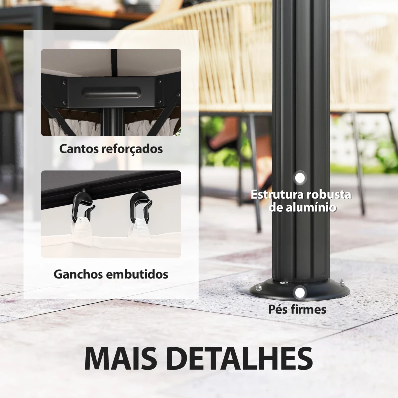 Outsunny Pérgola de Jardim 390x290x270 cm com 4 Cortinas Laterais 4 Telas Mosquiteiras e 8 Orifícios de Drenagem Creme